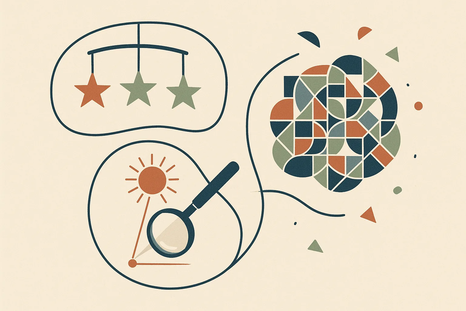 A conceptual infographic-style illustration built from three distinct symbolic z