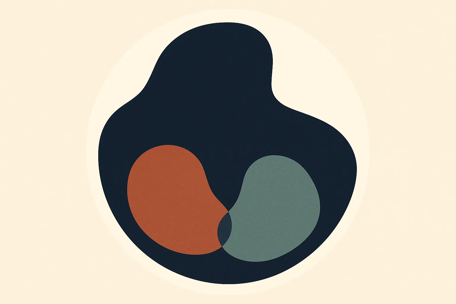 A conceptual infographic-style illustration with three nested abstract zones: a 