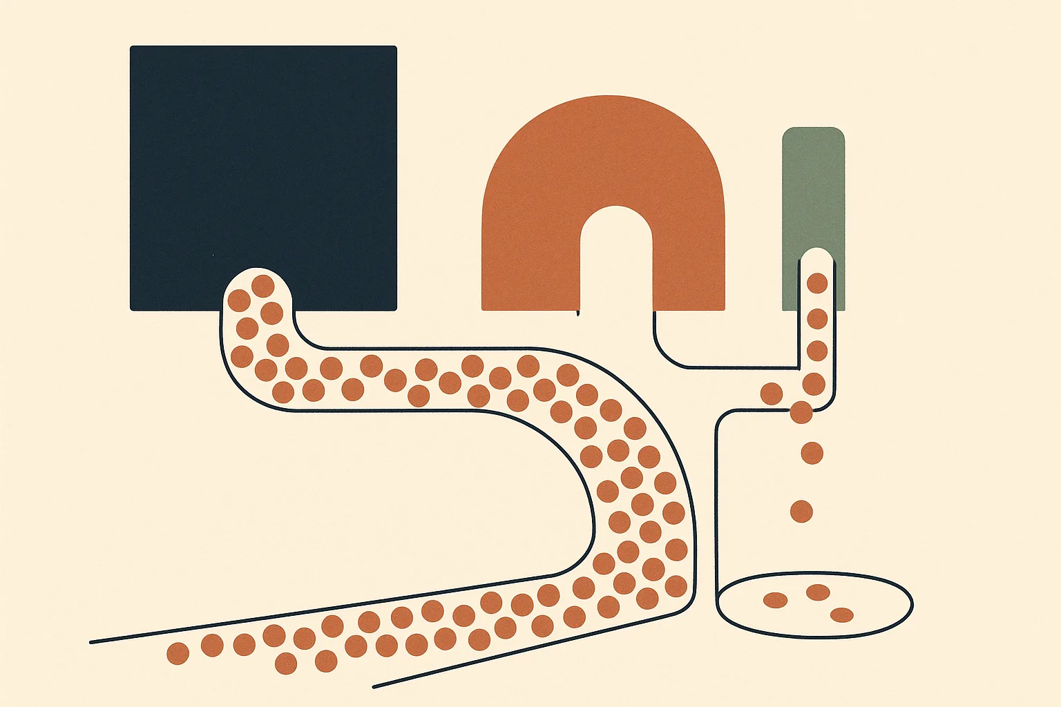A conceptual infographic-style illustration of three dominant abstract shapes co