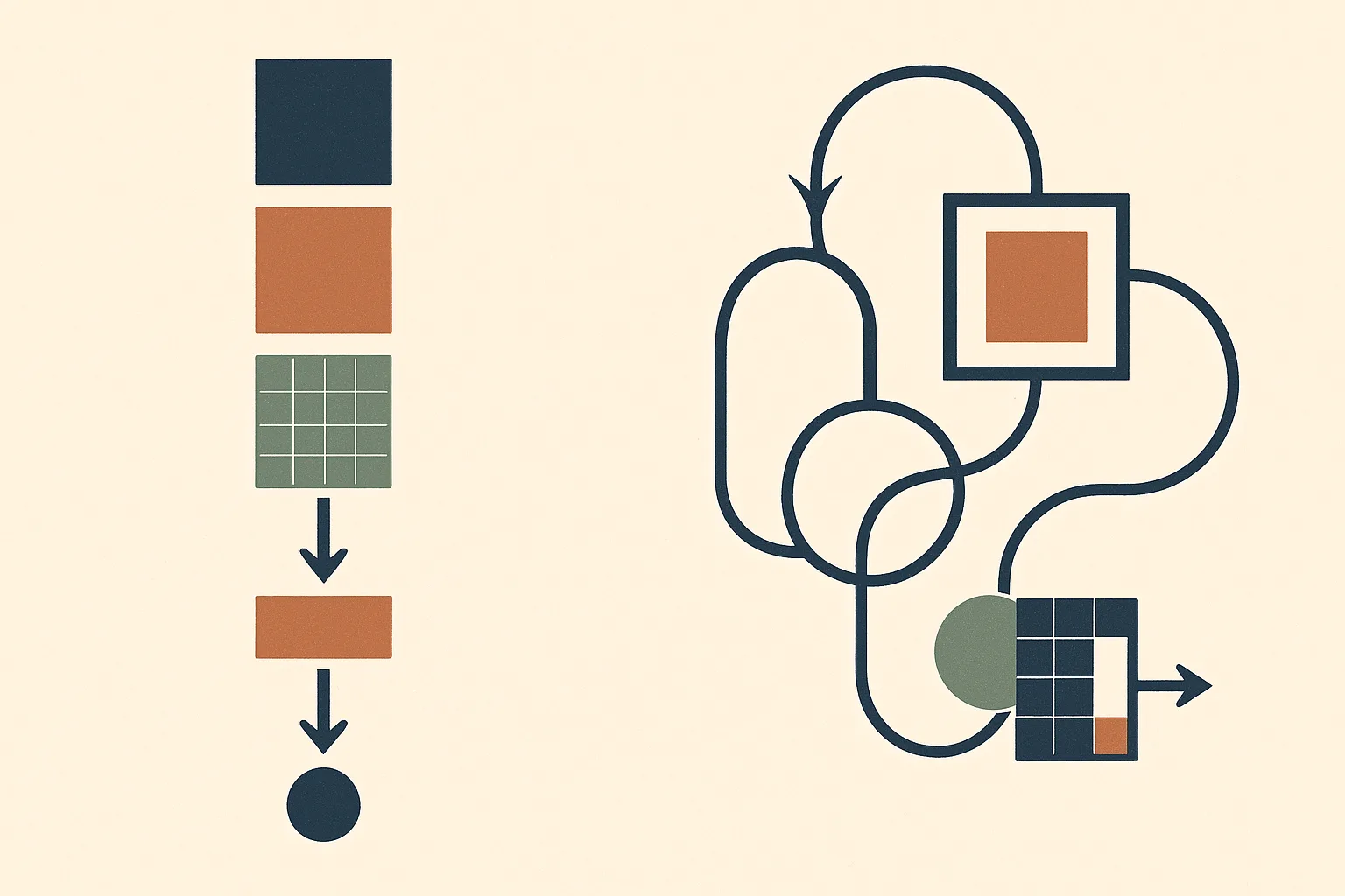 A conceptual infographic-style illustration contrasting two modes of thought wit