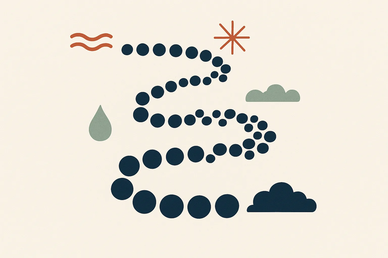 A conceptual infographic-style illustration built from symbolic shapes: a windin